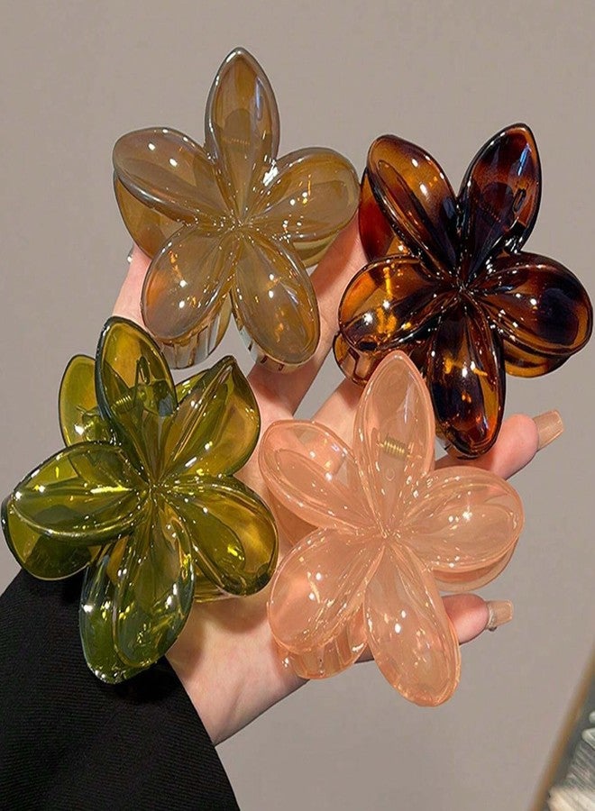 Tobeffect Flower Hair Clips for Women, 4 Pcs Neutral Color Hawaiian Flower Hair Claw Clips, Cute Large Hibiscus Hair Claw Decorative Accessories For Thick and Thin Hair - Image 1